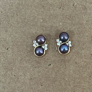 Gold plated, purple, pearl earrings